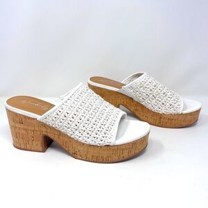 Wonderly Halo White Vegan Leather Slide Platform Cork Block Heel Belk Sandal 8.5